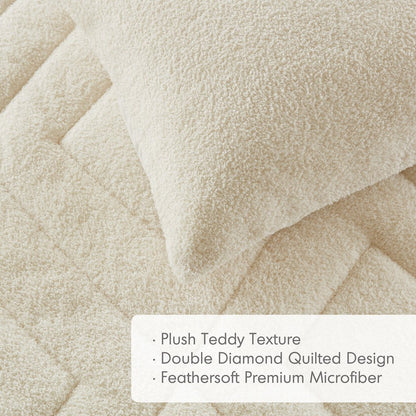 Double Diamond Quilted Teddy Comforter Set