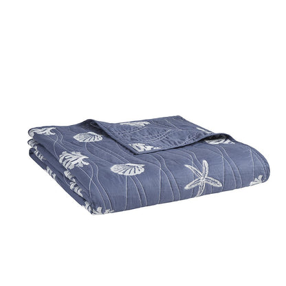 4 Piece Cotton Reversible Embroidered Quilt Set with Throw Pillow