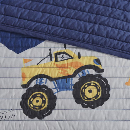Monster Truck Reversible Quilt Set with Throw Pillow