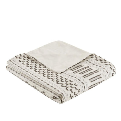 Rhea Cotton Jacquard Duvet Cover Mini Set, Ivory/Charcoal color