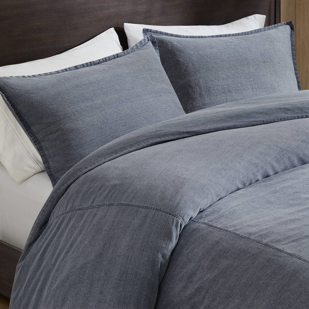 Hudson Twill Washed Duvet Set, Blue color
