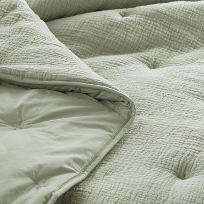 Breeze Cotton Gauze  Embroidered Quilt Set, Sage color