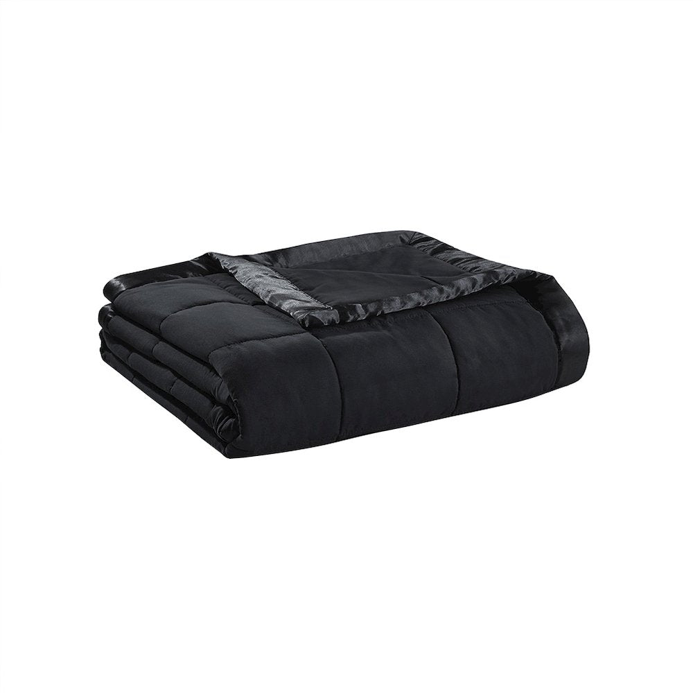 Windom Lightweight Down Alternative Blanket with Satin Trim in Black