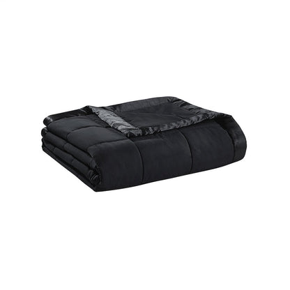 Windom Lightweight Down Alternative Blanket with Satin Trim in Black