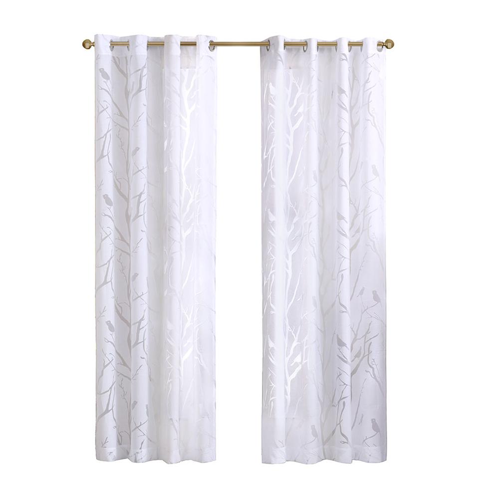 Grommet Top Sheer Bird on Branches Burnout Window Curtain