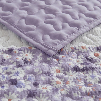 Caralie 4 Piece Seersucker Quilt Set with Throw, Purple color