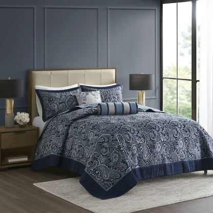 5 Piece Jacquard Bedspread Set with Throw Pillows