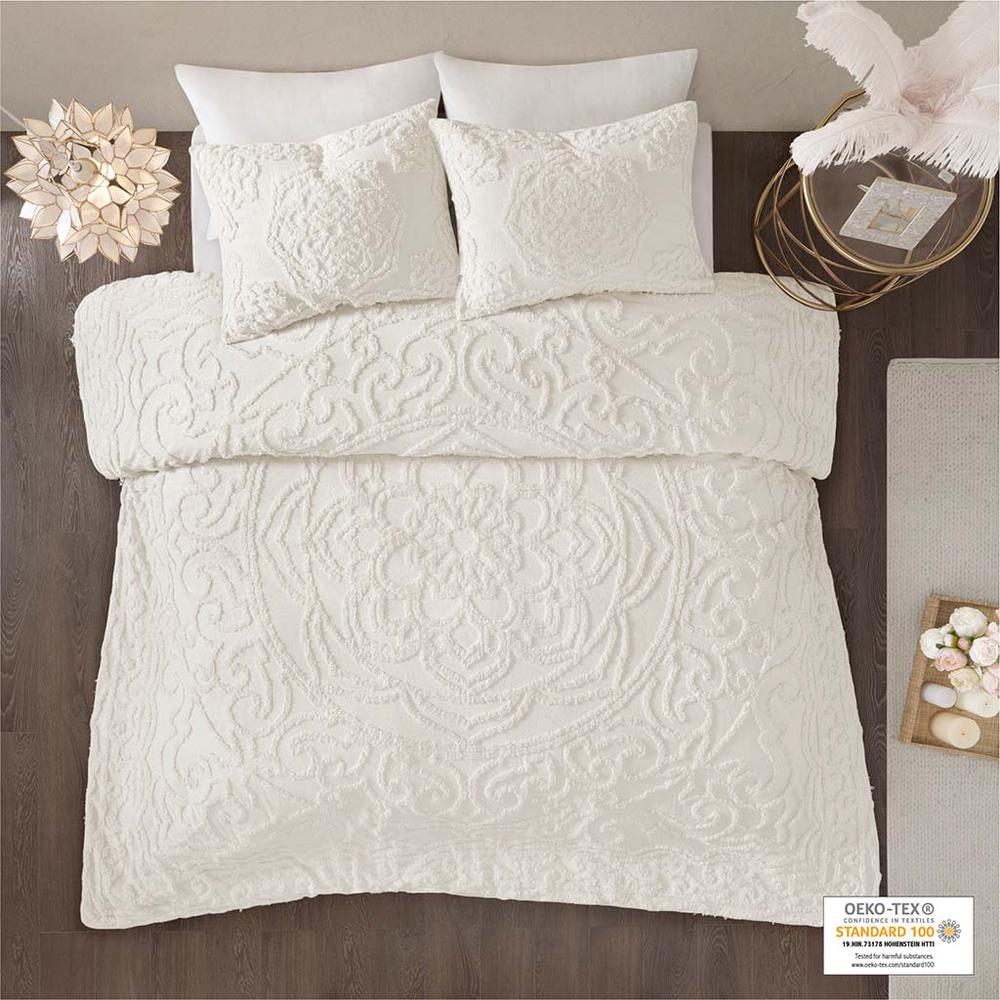 3-Piece Tufted Cotton Chenille Medallion Duvet Cover Set