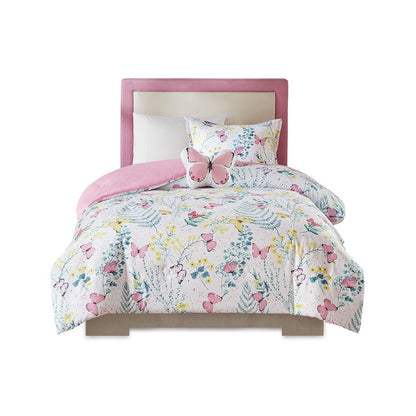 Cynthia Printed Butterfly Comforter Set, Pink color