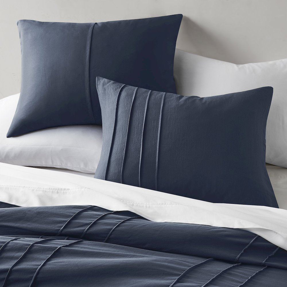 Porter Soft Washed Pleated Duvet Cover Set, Navy color