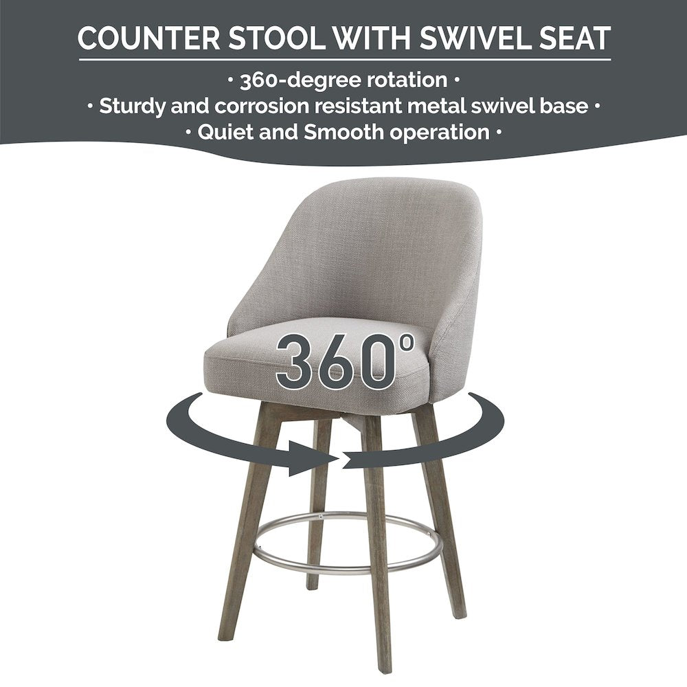 Pearce Swivel Upholstered Counter Stool with Solid Wood Legs & Metal Footrest