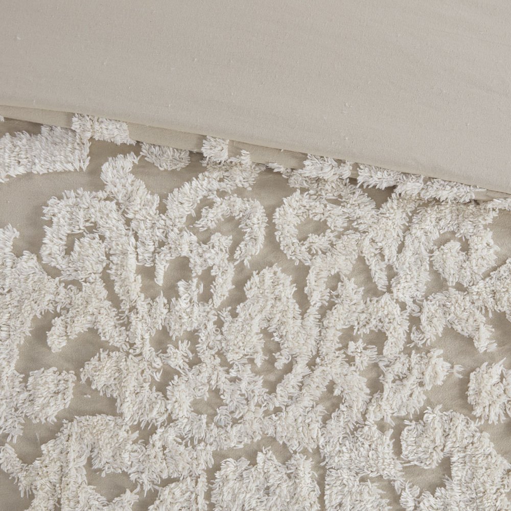 3 piece Tufted Cotton Chenille Damask Comforter Set