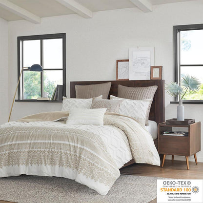 3 Piece Cotton Duvet Cover Set with Chenille Tufting