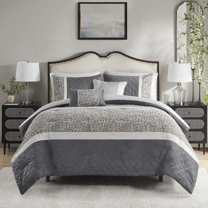 5 Piece Textured Jacquard Stripe Comforter Set with Throw Pillows