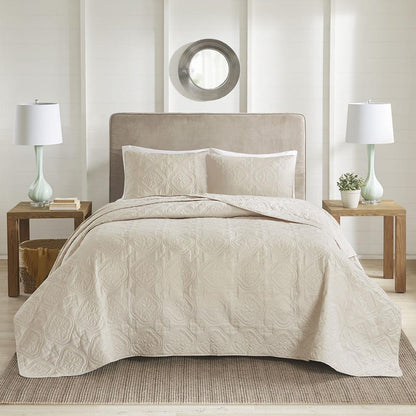Oakley 3 Piece Reversible Bedspread Set, Cream color