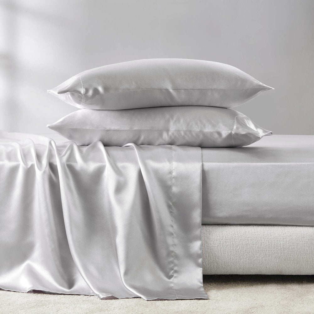 Satin Luxury 6 PC Sheet Set, Light Grey color