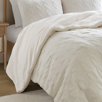 Riordan Cable Knit Chenille Comforter Set, Ivory color