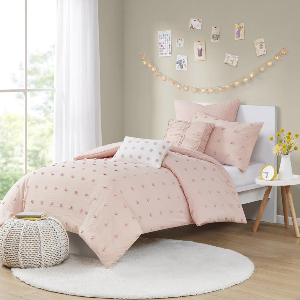 Cotton Jacquard Duvet Cover Set with Euro Shams and Throw Pillows