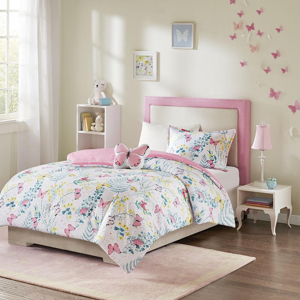 Cynthia Printed Butterfly Comforter Set, Pink color
