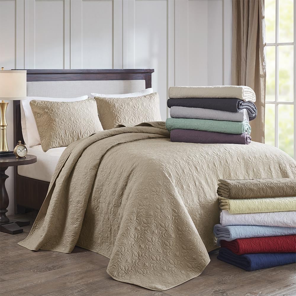Quebec 3 Piece Reversible Bedspread Set, Seafoam color