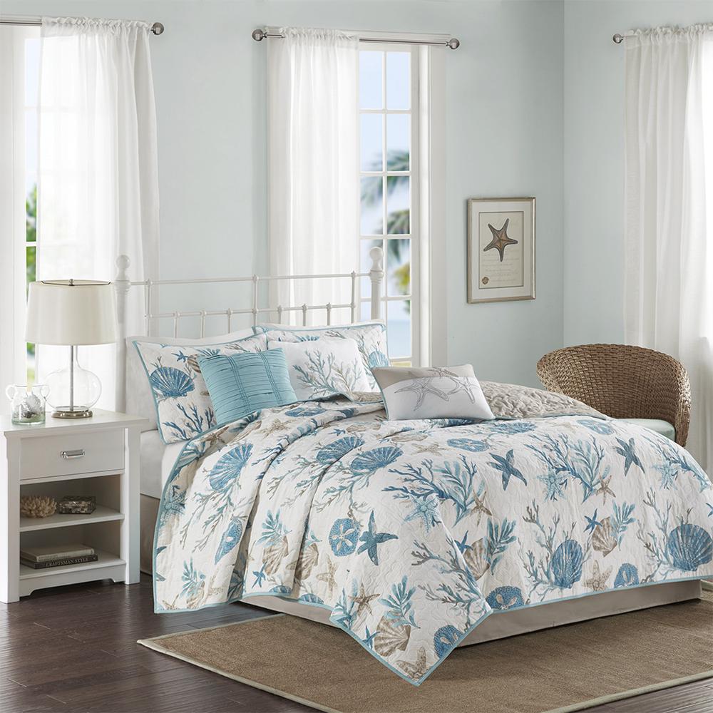 6 Piece Cotton Sateen Quilt Set with Throw Pillows