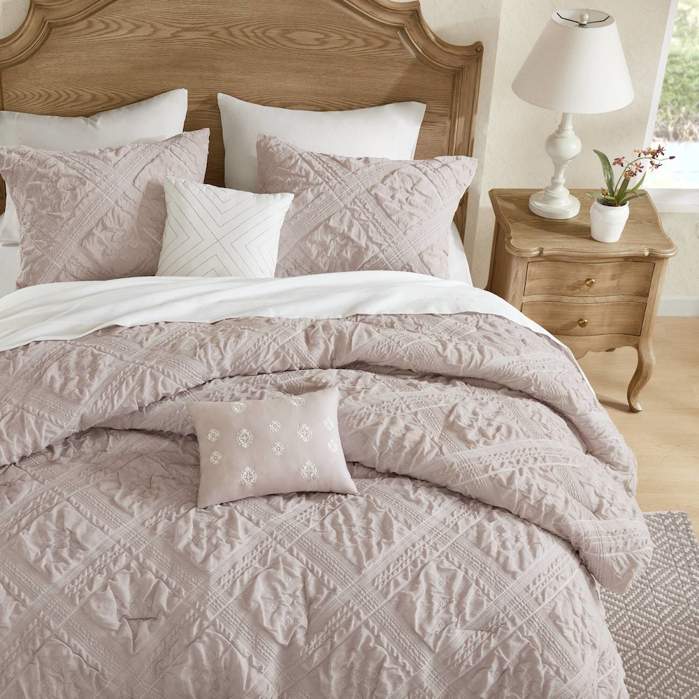 Mona 5 Piece Sculpted jacquard comforter set, Pink color