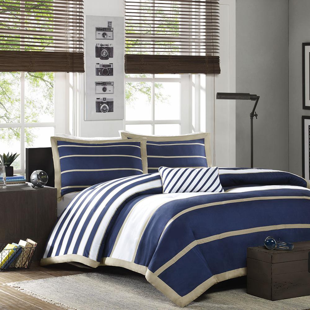 Ashton Duvet Cover Set, Khaki/Navy color
