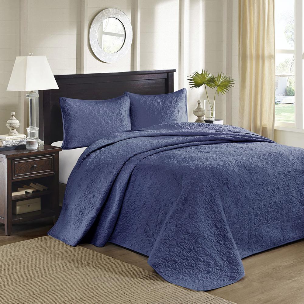 Quebec 3 Piece Reversible Bedspread Set, Navy color