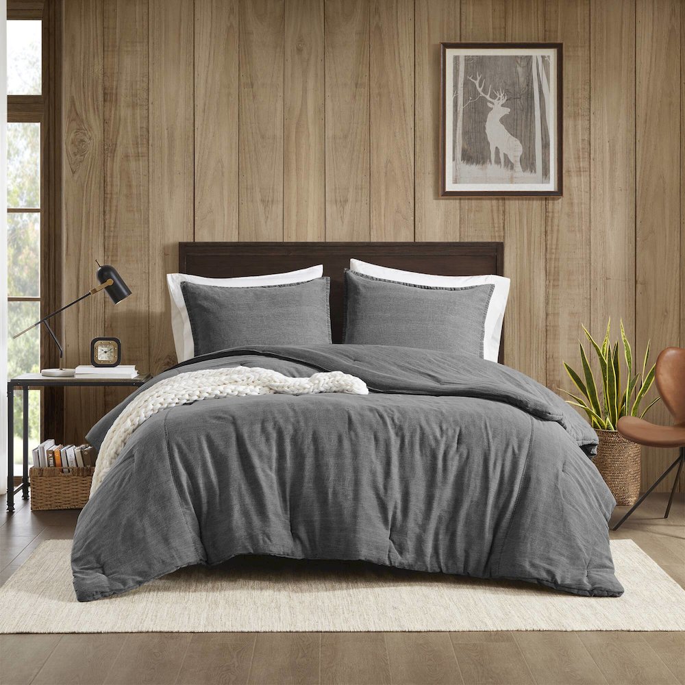 Hudson Twill Washed Comforter Set, Grey color