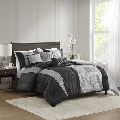 6 Piece Jacquard Comforter Set with Throw Pillows