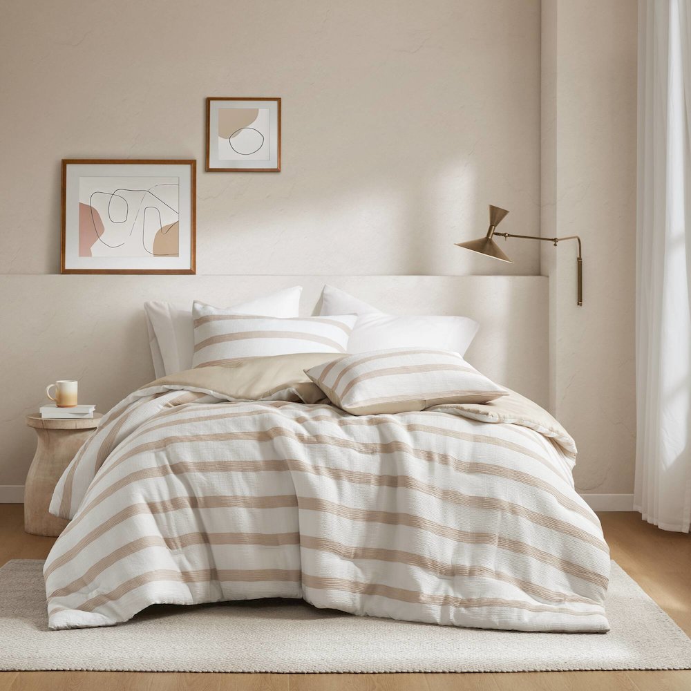 Merritt Yarn-dyed striped comforter, Taupe color