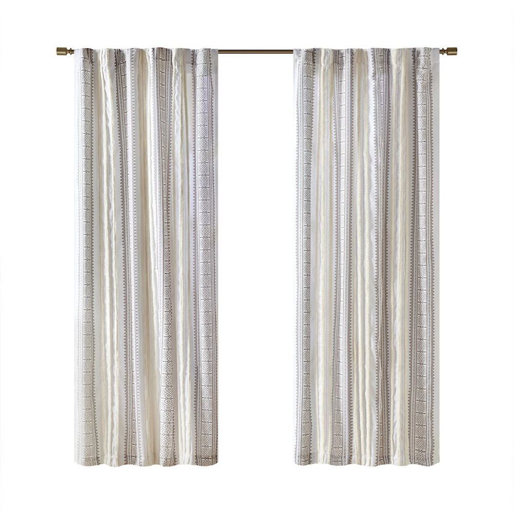 Samara Poly Printed Curtain Panel with Tufted Stripe and Lining