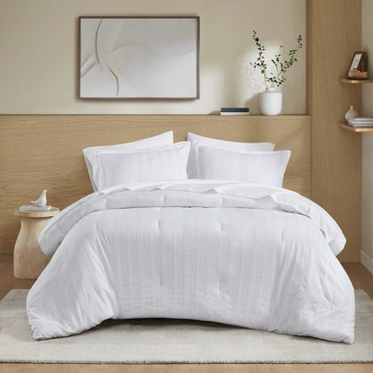 Logan Woven Striped Comforter Set, White color