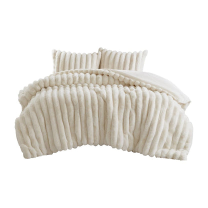 Jasmine Ultrasoft Faux Fur Ribbed Comforter Set, Ivory color