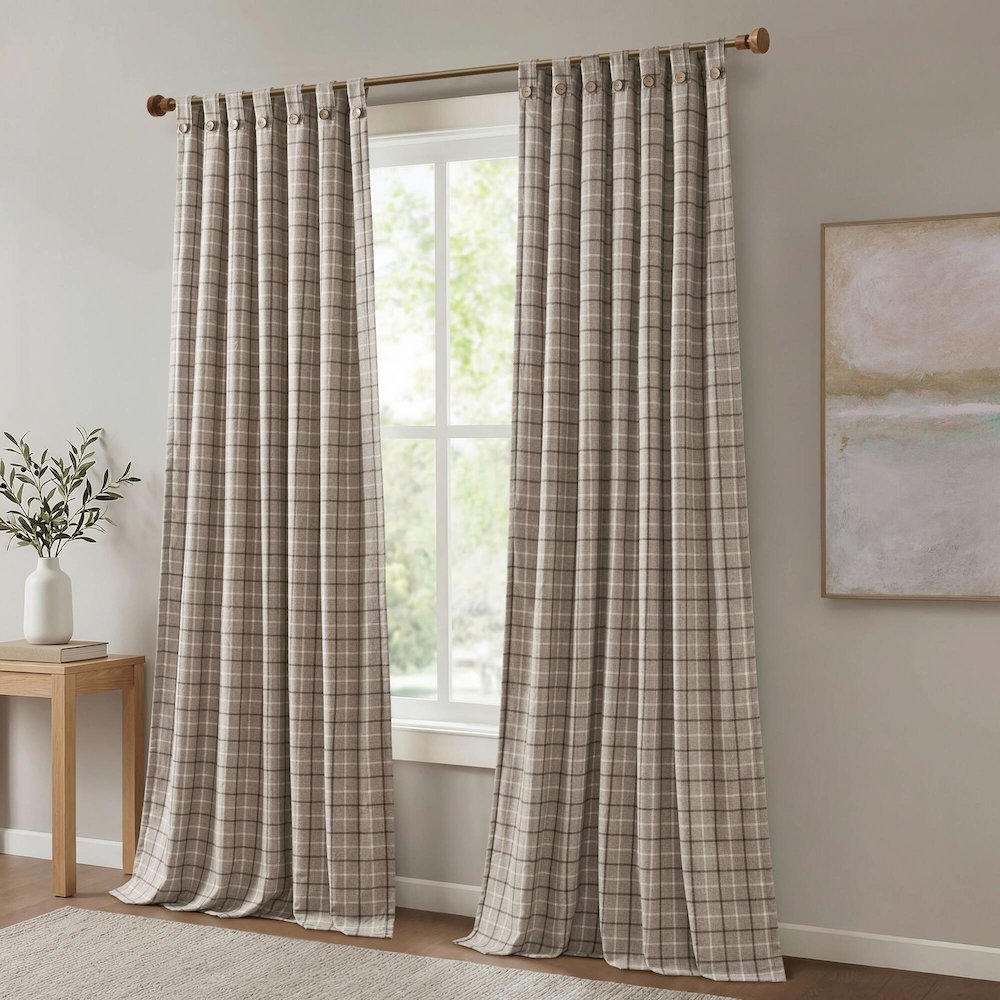 Anaheim Plaid Rod Pocket and Back Tab Curtain Panel with Fleece Lining