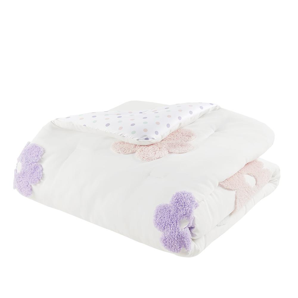 Floral Reversible Tufted Chenille Comforter Set with Flower Throw Pillow