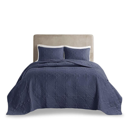 Oakley 3 Piece Reversible Bedspread Set, Navy color