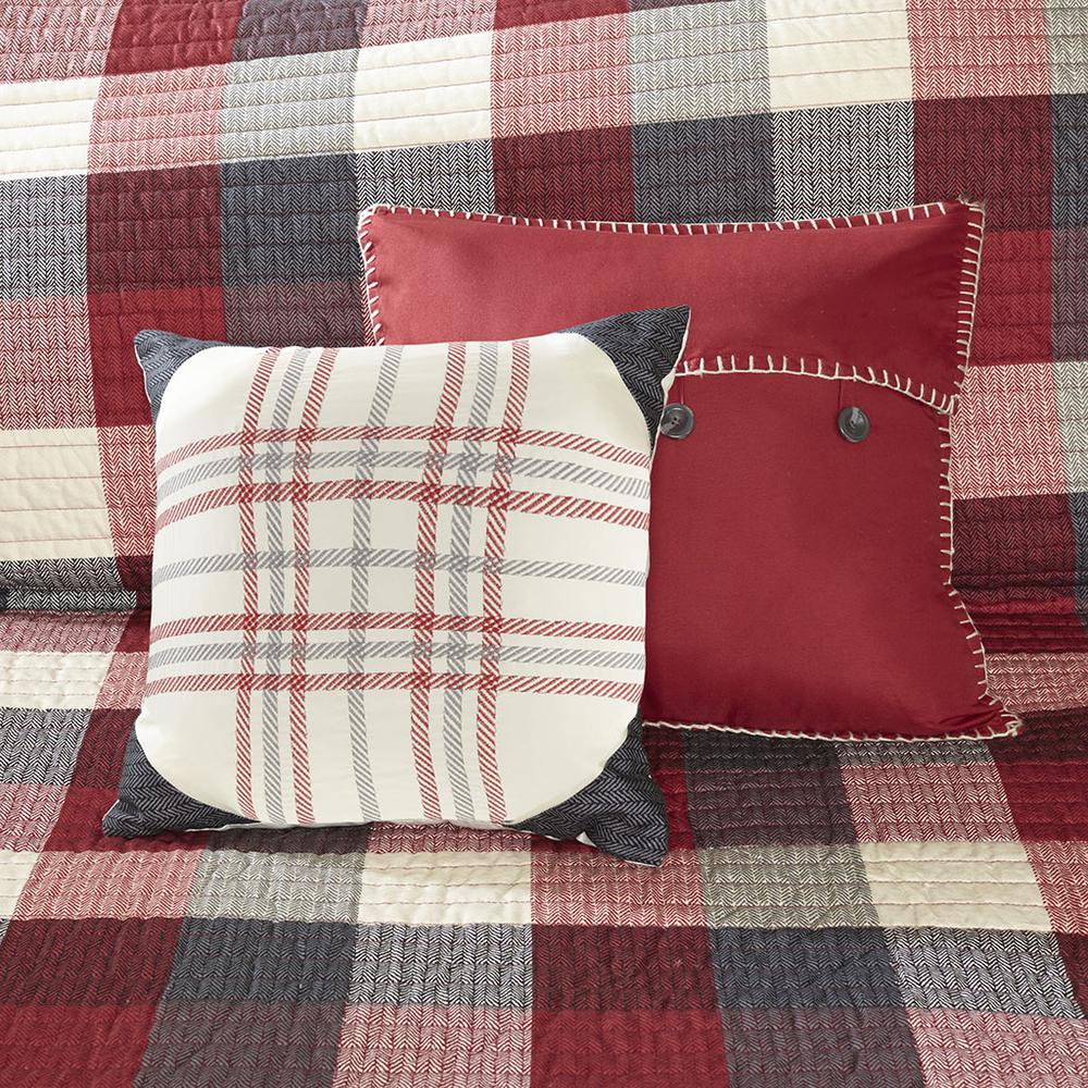 6 Piece Printed Herringbone Quilt Set with Throw Pillows