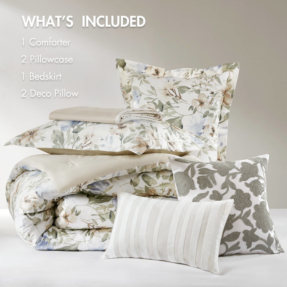 6 Piece Cotton Sateen Print Oversized Comforter Set