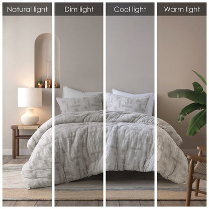Cairo 3 Piece Cotton Jacquard Comforter Set, Ivory color