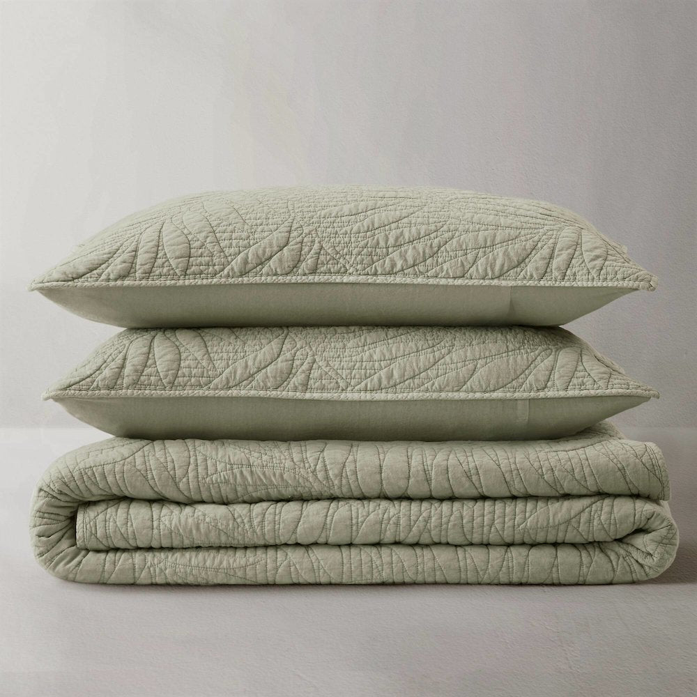 Botanical Leaves 3 Piece Cotton Quilt Set