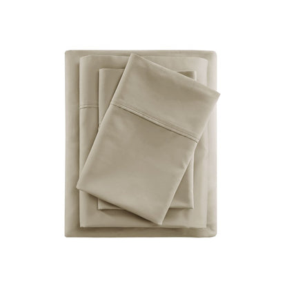 600 Thread Count Cooling Cotton Blend 4 PC Sheet Set, Khaki color