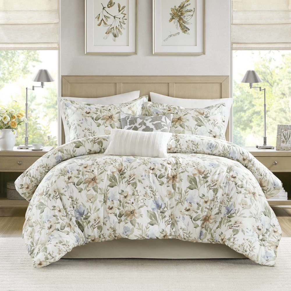6 Piece Cotton Sateen Print Oversized Comforter Set