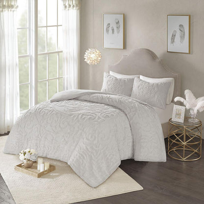 3-Piece Tufted Cotton Chenille Medallion Duvet Cover Set