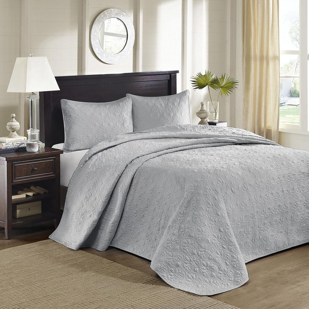 Quebec 3 Piece Reversible Bedspread Set, Grey color