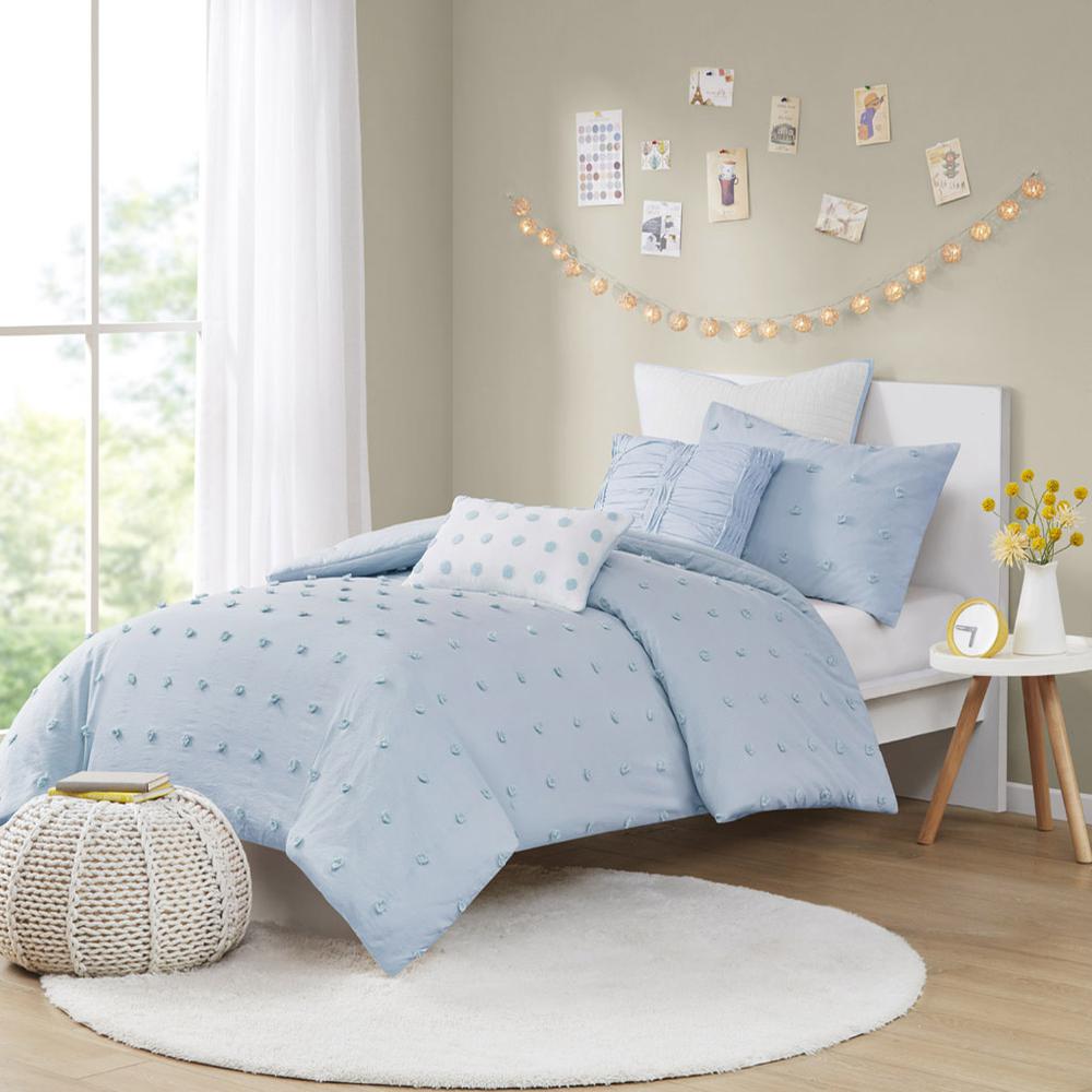Cotton Jacquard Duvet Cover Set with Euro Shams and Throw Pillows