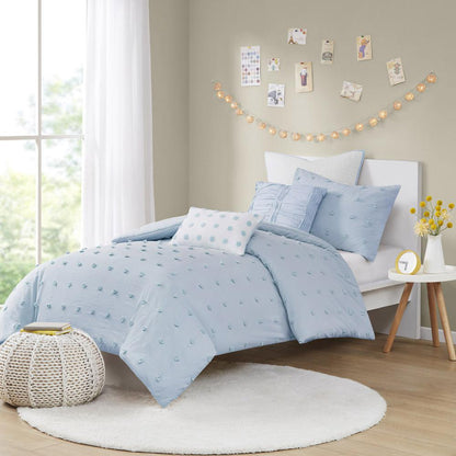 Cotton Jacquard Duvet Cover Set with Euro Shams and Throw Pillows
