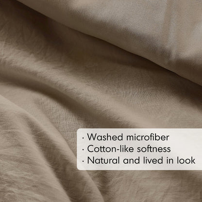 Porter Soft Washed Pleated Duvet Cover Set, Khaki color