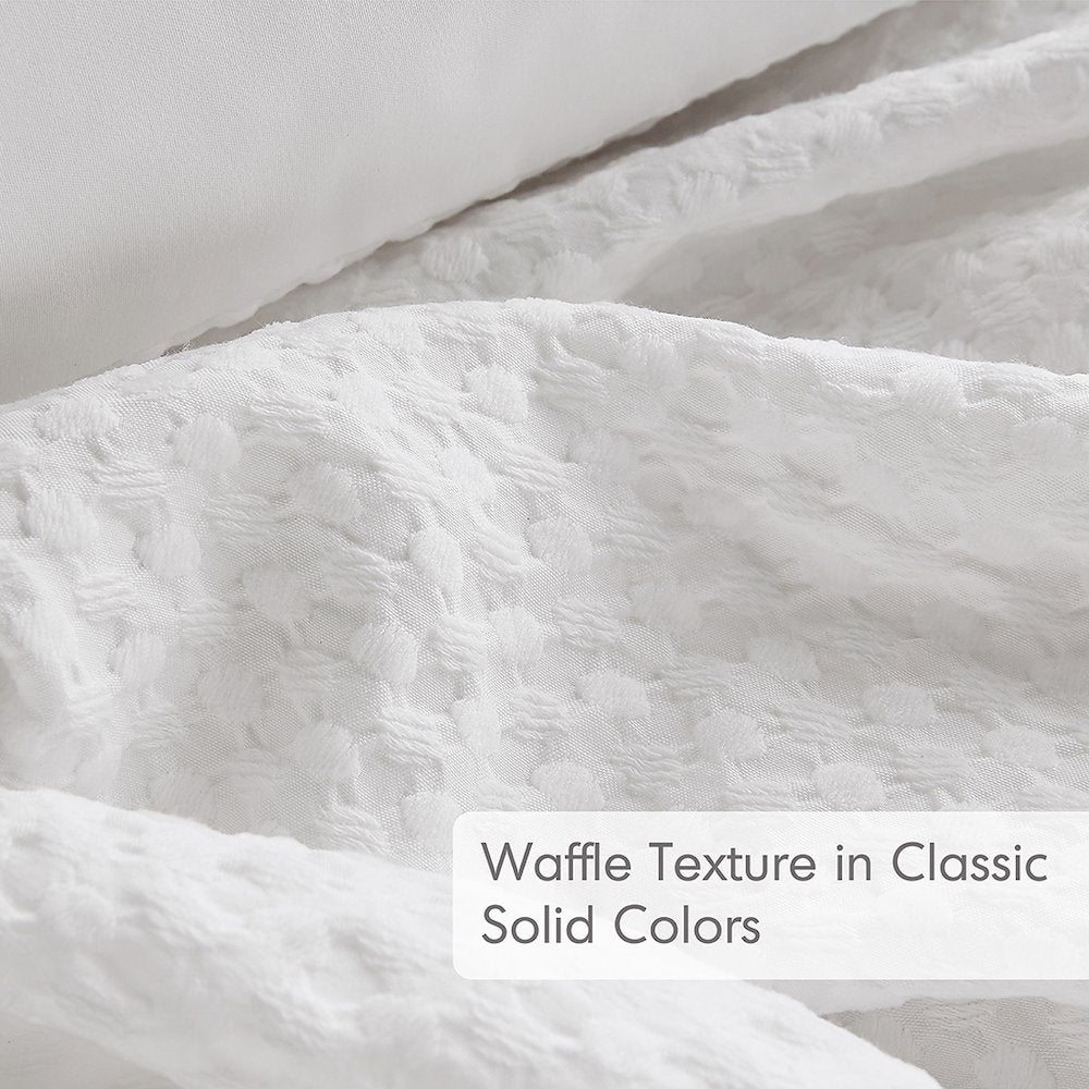 Mina Waffle Weave Textured Duvet Cover Set, White color