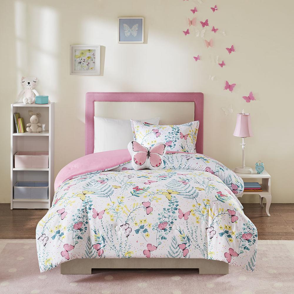 Cynthia Printed Butterfly Comforter Set, Pink color